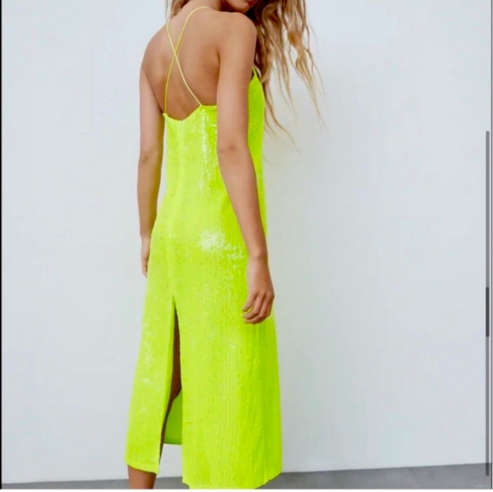 ZARA sequin neon green drees